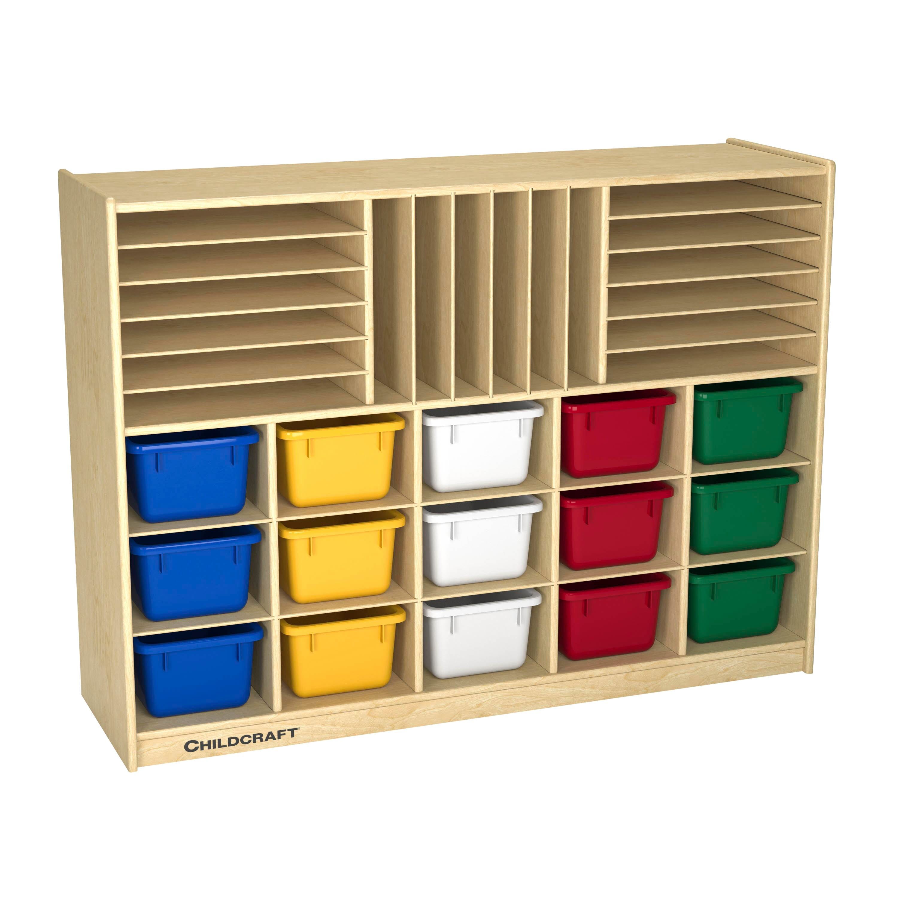 Childcraft Mobile Small-Tray Portfolio Center, 15 Assorted Color Trays, 47-3/4 x 14-1/4 x 36 Inches, Item Number 296204